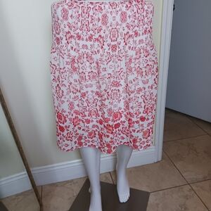 Max Studio Red and White Floral A-Line Skirt